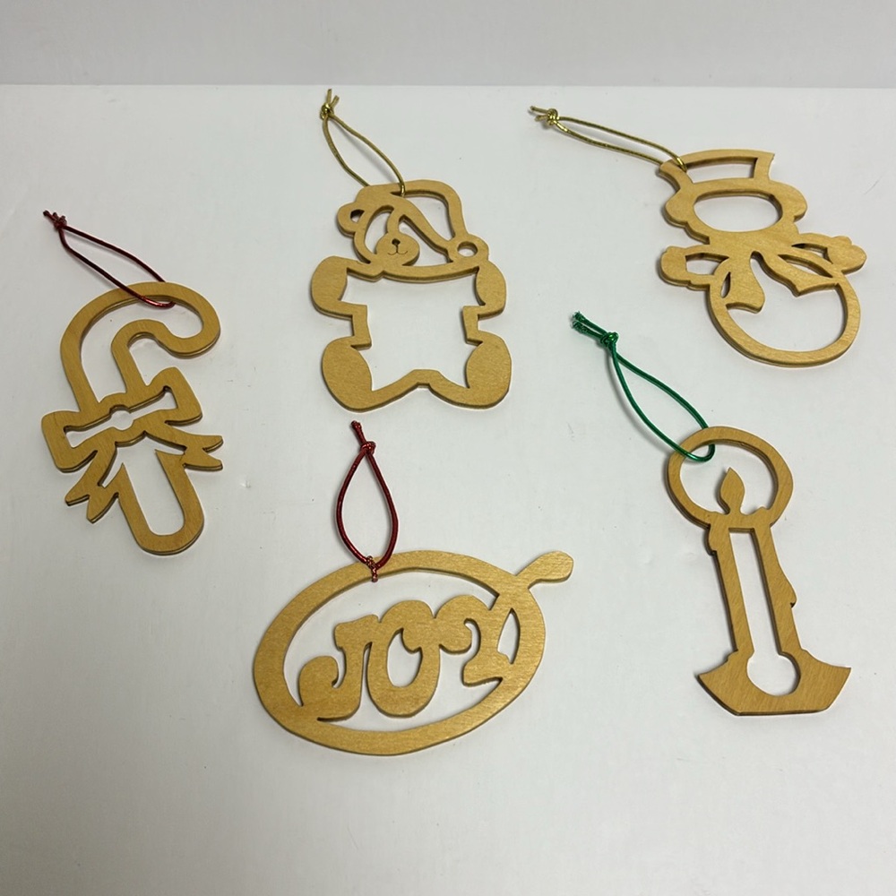 Handmade Wooden Christmas Ornaments set of 5